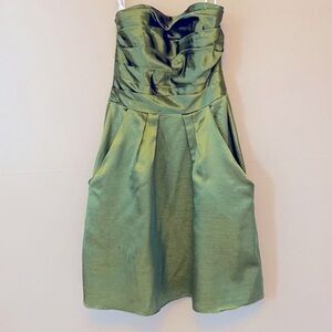 Jasmine strapless satin short dress with pockets. Gorgeous shade of green. Sz 6